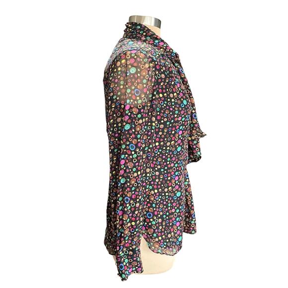 Shoshanna Silk Blouse Black Multicolor Geometric Circle Print Size 4 Career Wear - Picture 3 of 9